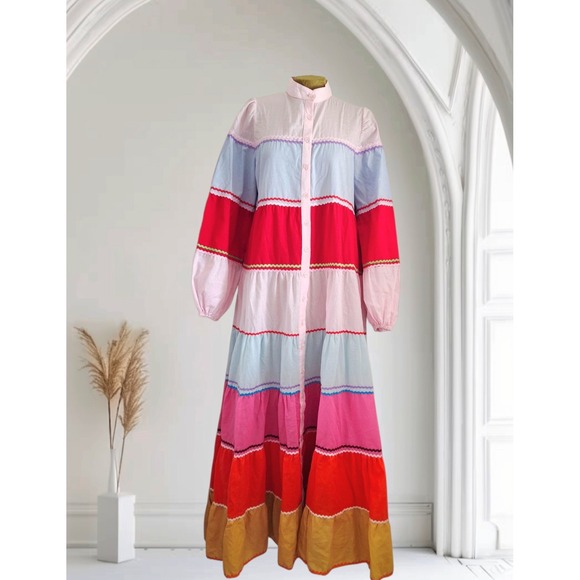 Marielle Almelo Victorie Maxi Boho Luxury Cotton Dress W/ Pockets NWT OS - Picture 2 of 11